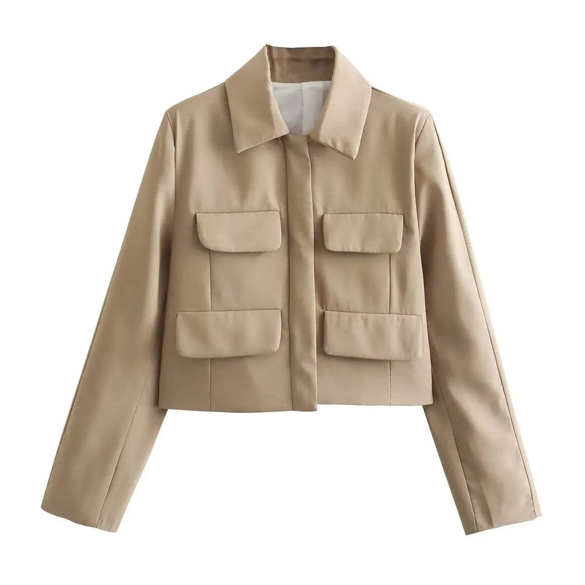Street-Wave Cardigan Cropped Red For Women With Four Front Pockets And Chic Warmth