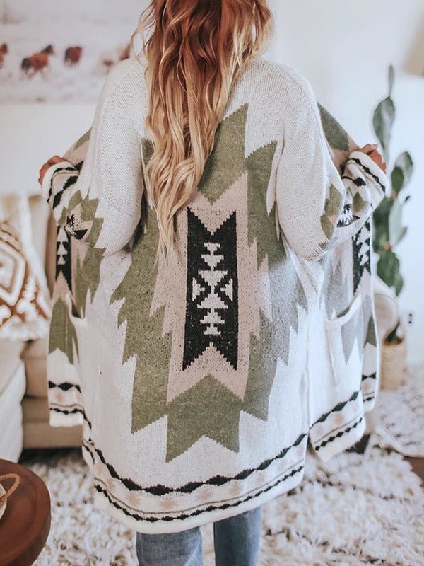 Street-Wave Cardigan For Women Vintage Winter Tribal Knit Warm Cozy Comfort Trendy Elegance