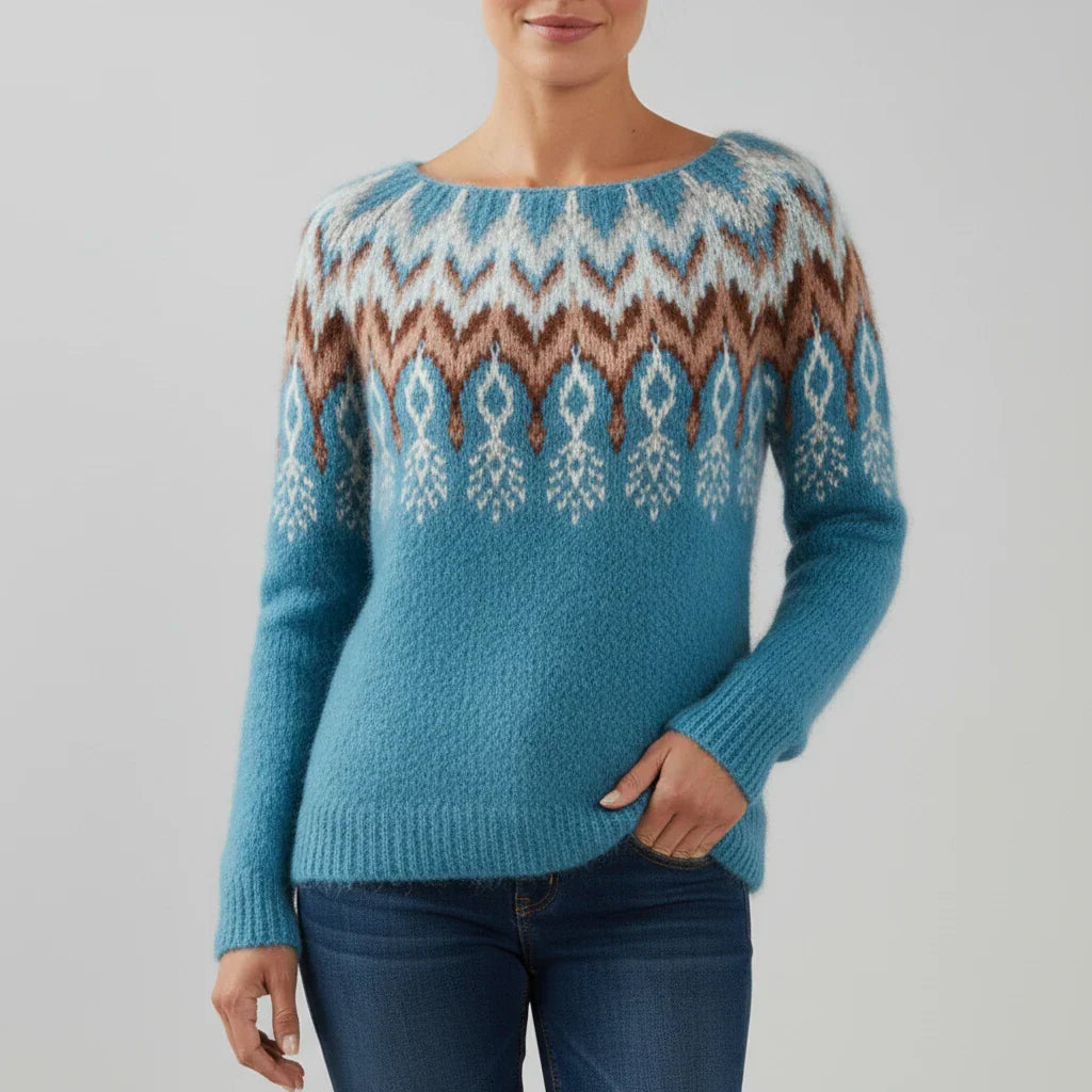 Printed Crewneck Sweater Women Cozy Eye Pattern Street Wave