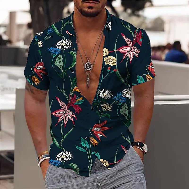 Manuelis Floral Summer Shirt For Men Lightweight Breathable