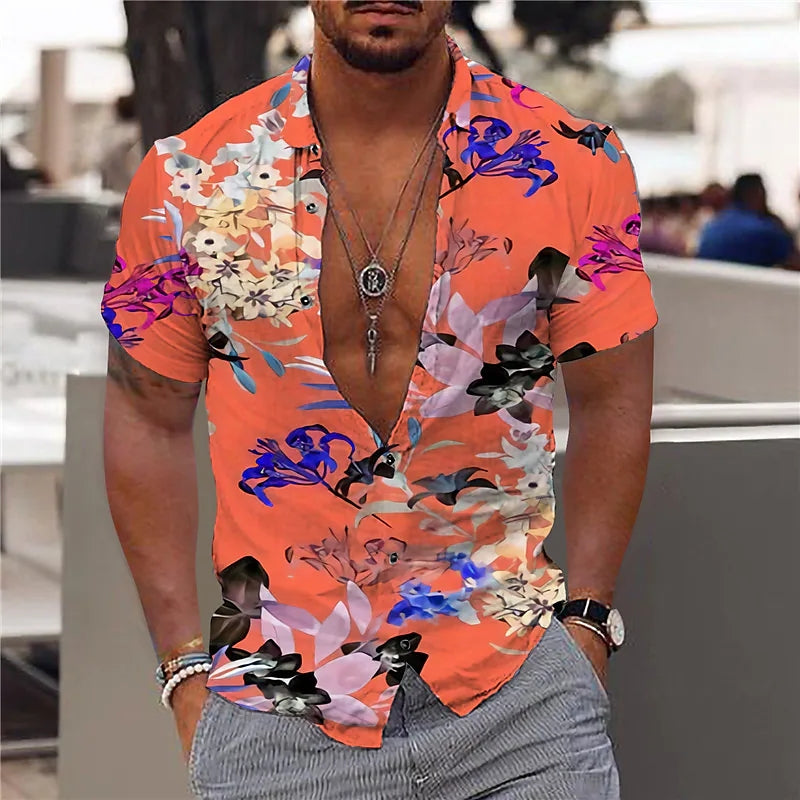 Manuelis Floral Summer Shirt For Men Lightweight Breathable