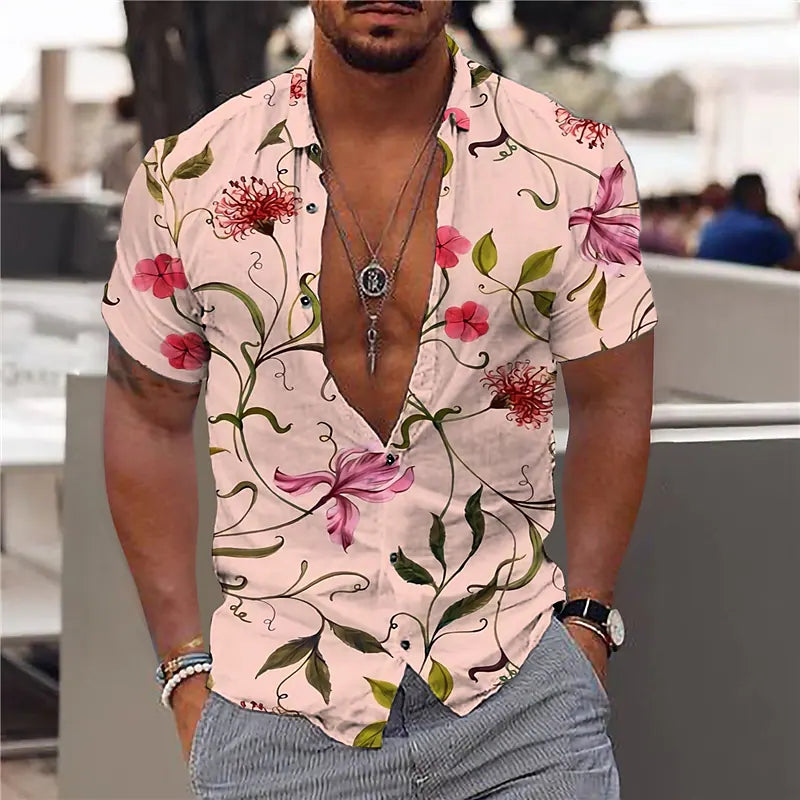 Manuelis Floral Summer Shirt For Men Lightweight Breathable