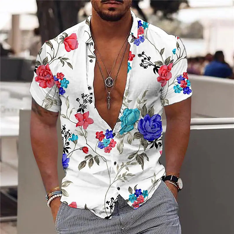 Manuelis Floral Summer Shirt For Men Lightweight Breathable
