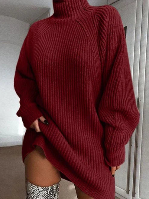 Street-Wave Susana Oversized Knit Turtleneck Sweater Dress For Women Warm Cozy Winter Wardrobe