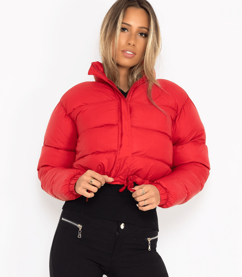 Street Wave Puffer Jacket With Drawstring For Women Warm Casual Outdoor Wear Lightweight Durable