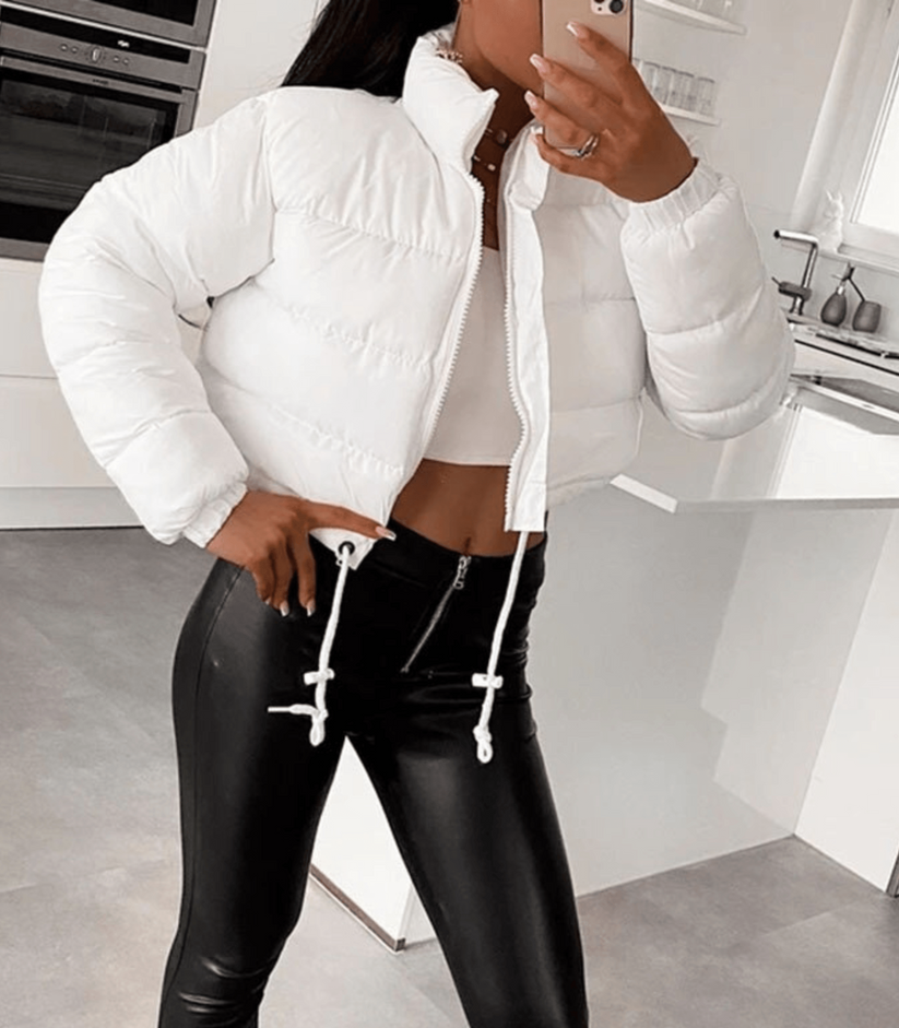 Street Wave Puffer Jacket With Drawstring For Women Warm Casual Outdoor Wear Lightweight Durable