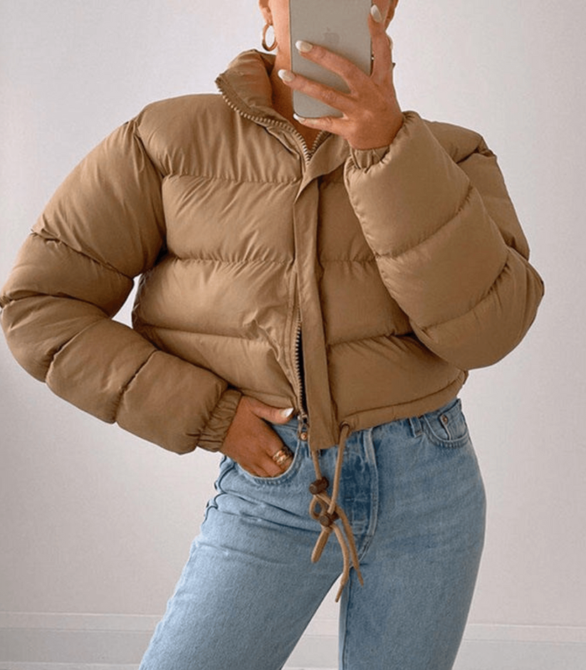 Street Wave Puffer Jacket With Drawstring For Women Warm Casual Outdoor Wear Lightweight Durable