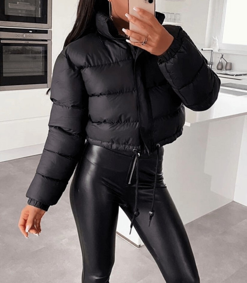 Street Wave Puffer Jacket With Drawstring For Women Warm Casual Outdoor Wear Lightweight Durable