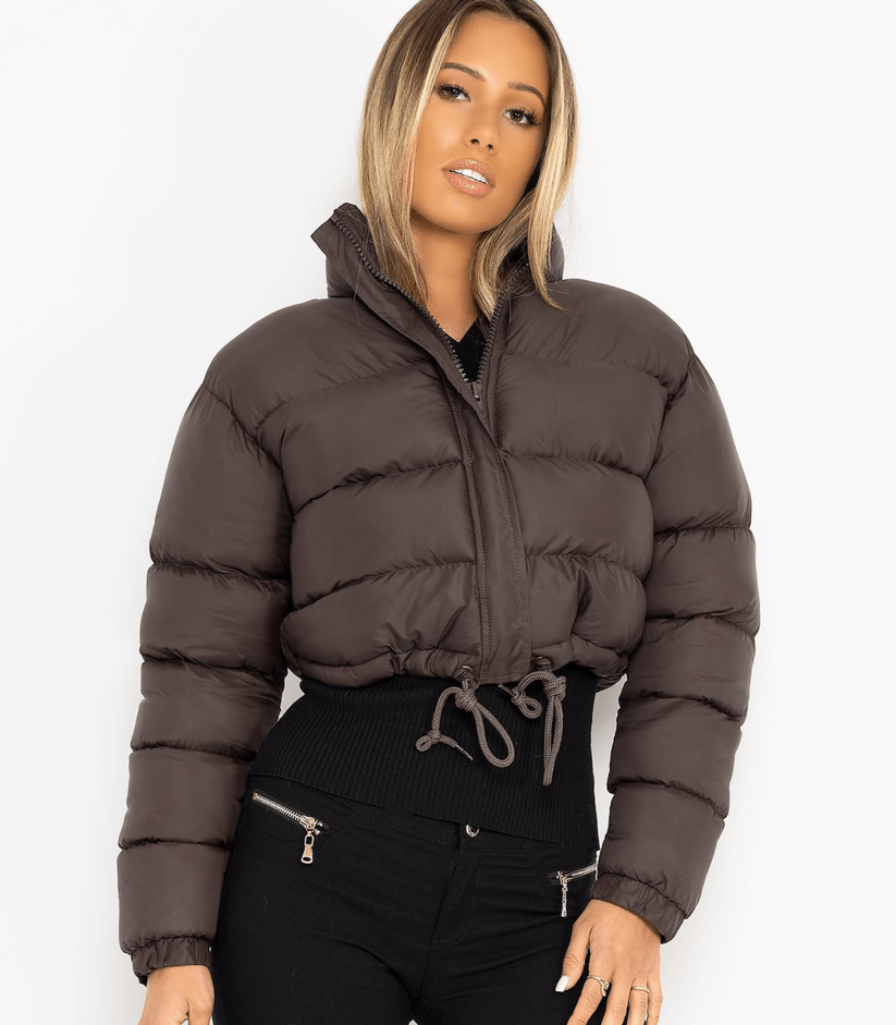 Street Wave Puffer Jacket With Drawstring For Women Warm Casual Outdoor Wear Lightweight Durable