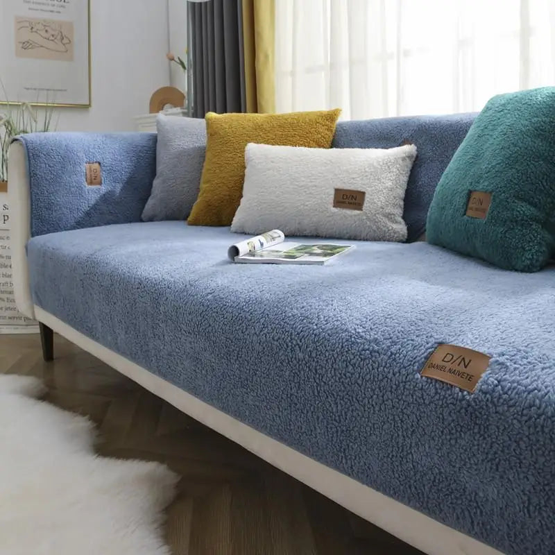 Sherpa Fleece Sofa Cover With Non-Slip Backing