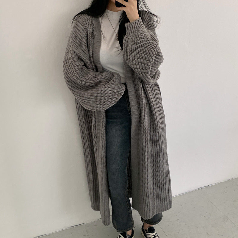 Street Wave Cozy Knitted Cardigan For Women Long Warm Winter Wear With Plush Comfort