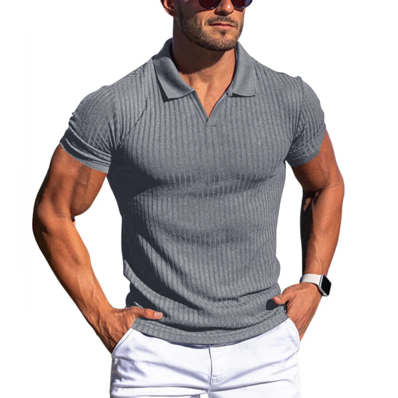 Mens Polo Shirt Knit Slim Fit Ribbed Texture Short Sleeve Premium By Street-Wave Everyday Wear