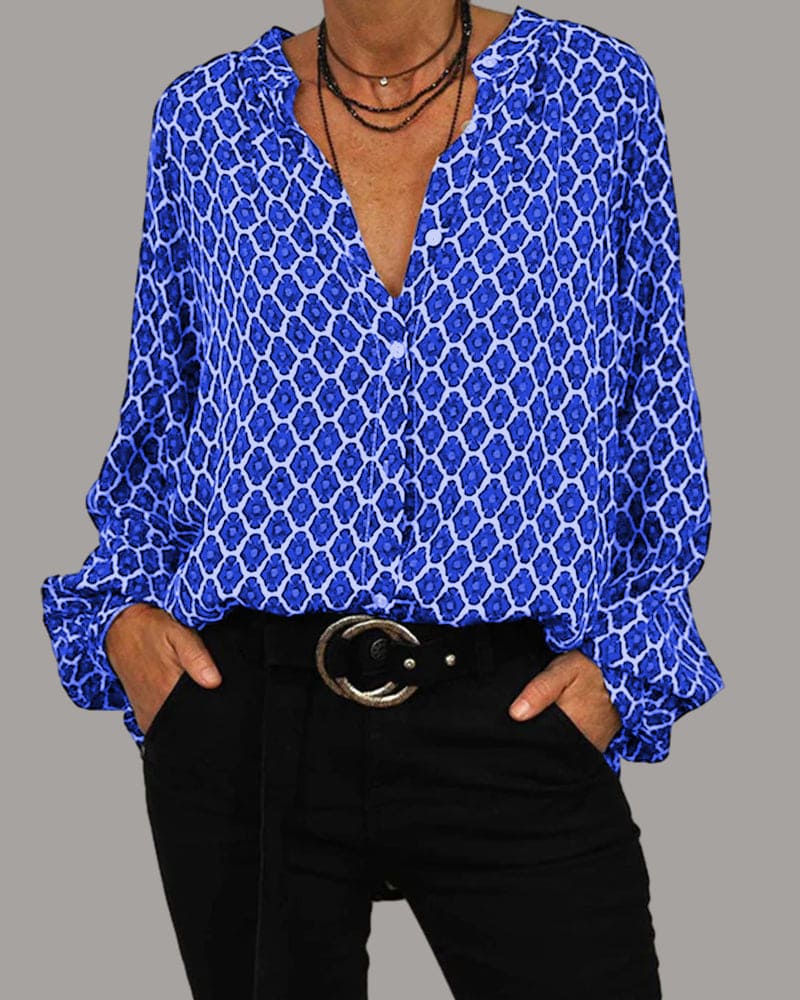 Street Wave Autumn V Neck Blouse Geometric Print All Day Comfort Professionals