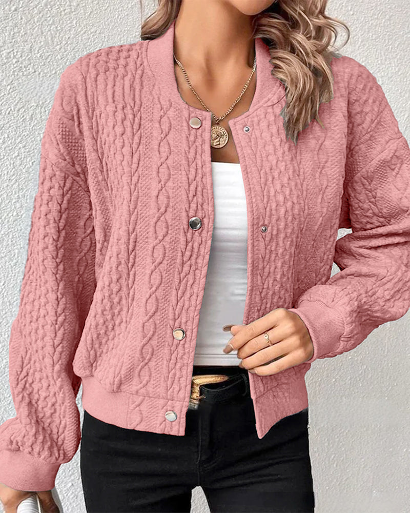 Street-wave Effortless Cable Knit Jacket for Women with Snap Buttons Cozy Stylish Outerwear