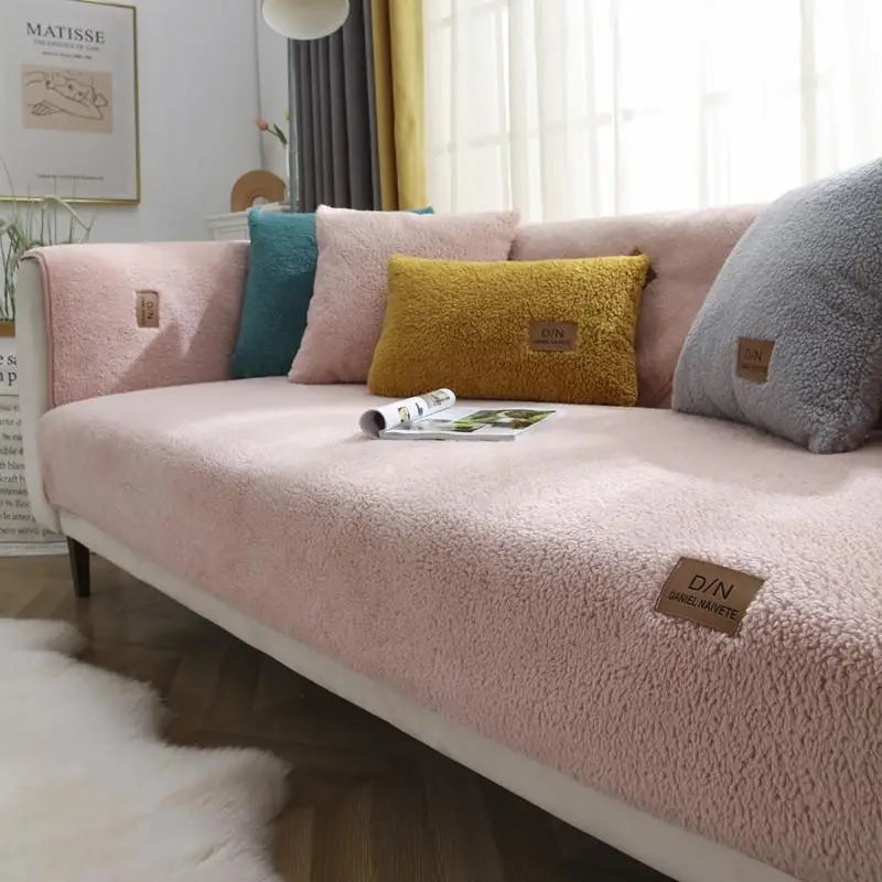 Sherpa Fleece Sofa Cover With Non-Slip Backing