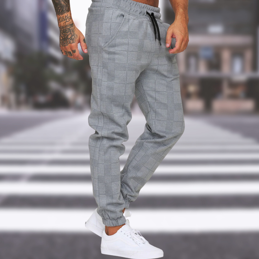 Streetwave Plaid Summer Joggers For Men Soft Breathable Cotton Blend With Elastic Drawstring