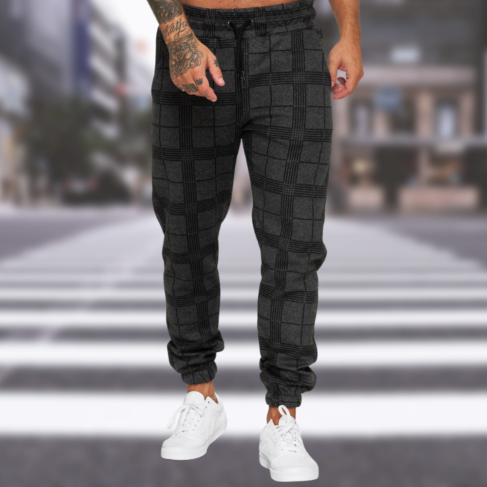 Streetwave Plaid Summer Joggers For Men Soft Breathable Cotton Blend With Elastic Drawstring