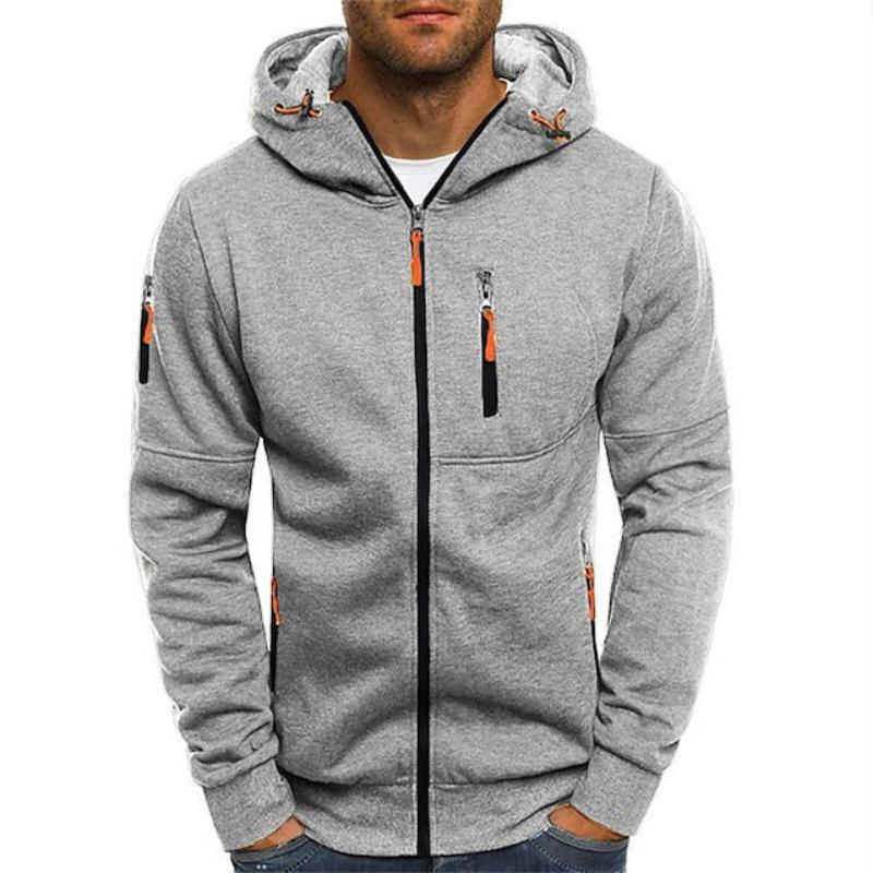 Street-Wave Zip Hoodie For Men Jeans-Look White With Orange Zippers Soft Warm Comfort