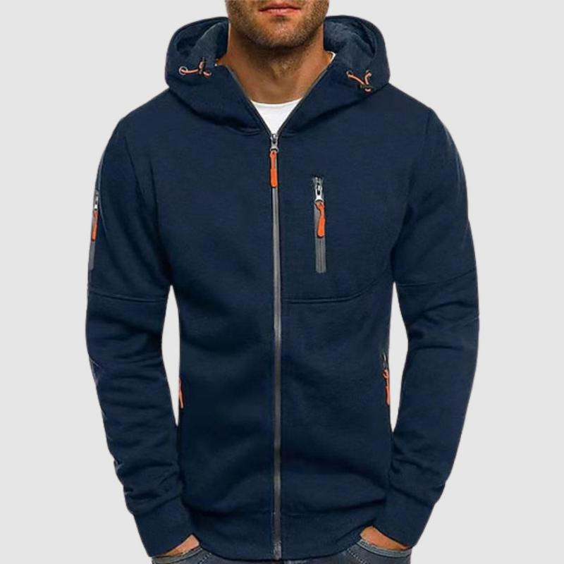 Street-Wave Zip Hoodie For Men Jeans-Look White With Orange Zippers Soft Warm Comfort