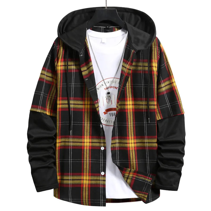 Streetwave Mens Plaid Hooded Sweatshirt Cozy Warmth Modern Fit For Trendy Men Casual Everyday Comfort