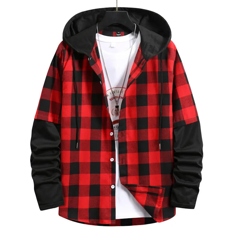 Streetwave Mens Plaid Hooded Sweatshirt Cozy Warmth Modern Fit For Trendy Men Casual Everyday Comfort