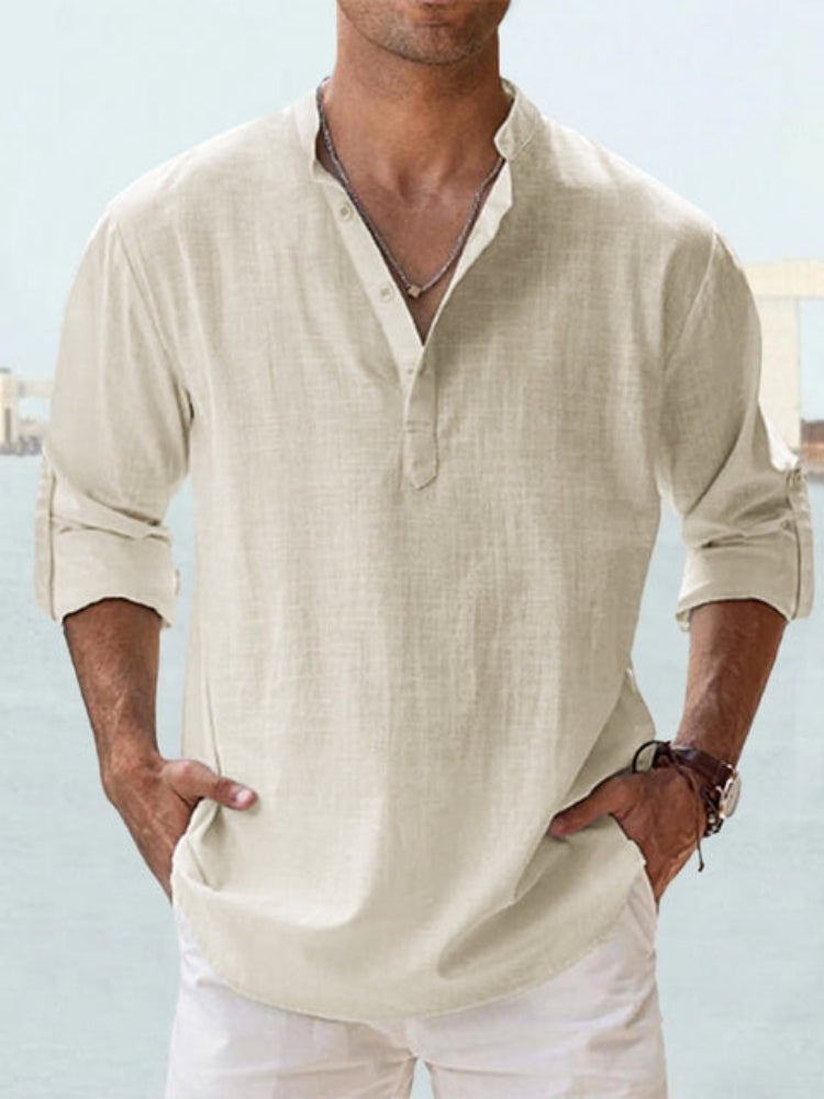 Street Wave Linen Summer Henley For Men Breathable Lightweight Comfort Relaxed Fit