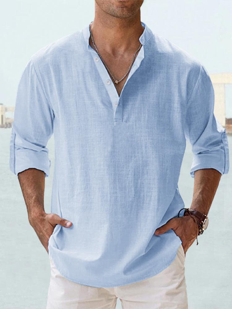 Street Wave Linen Summer Henley For Men Breathable Lightweight Comfort Relaxed Fit