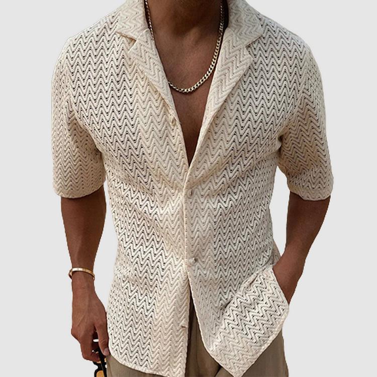 Street Wave Summer Knit Shirt For Men Breathable Zigzag Open Front Casual Top Lightweight Essential