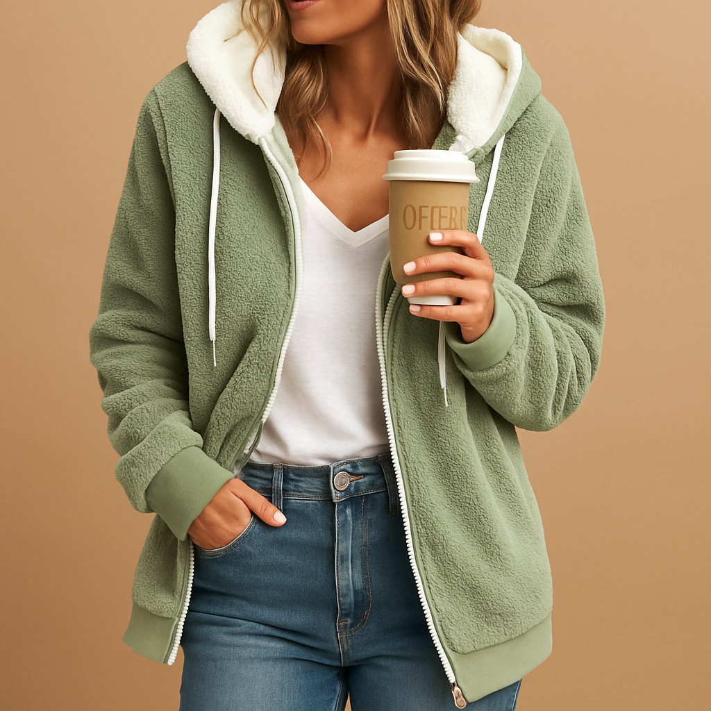 Street-Wave Teddy Jacket With Hood Zip Up For Women Cozy Soft Fleece Winter Outerwear