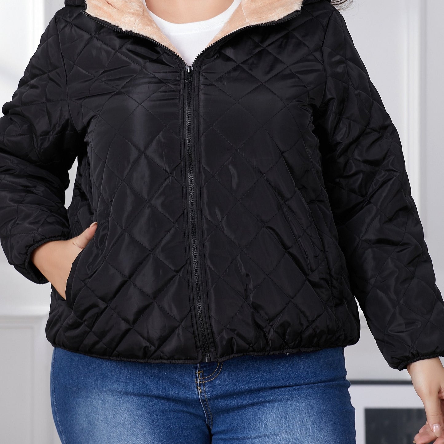 Street-wave Black Quilted Winter Jacket For Women With Soft Lining Cozy Versatile Outerwear