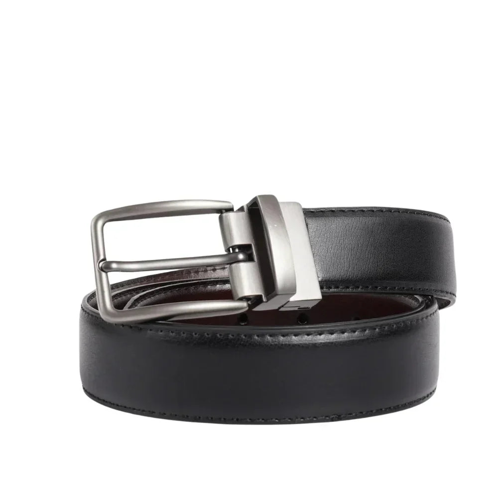 Mens Black Leather Buckle Belt - Street-Wave