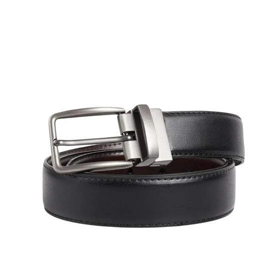 Mens Black Leather Buckle Belt - Street-Wave