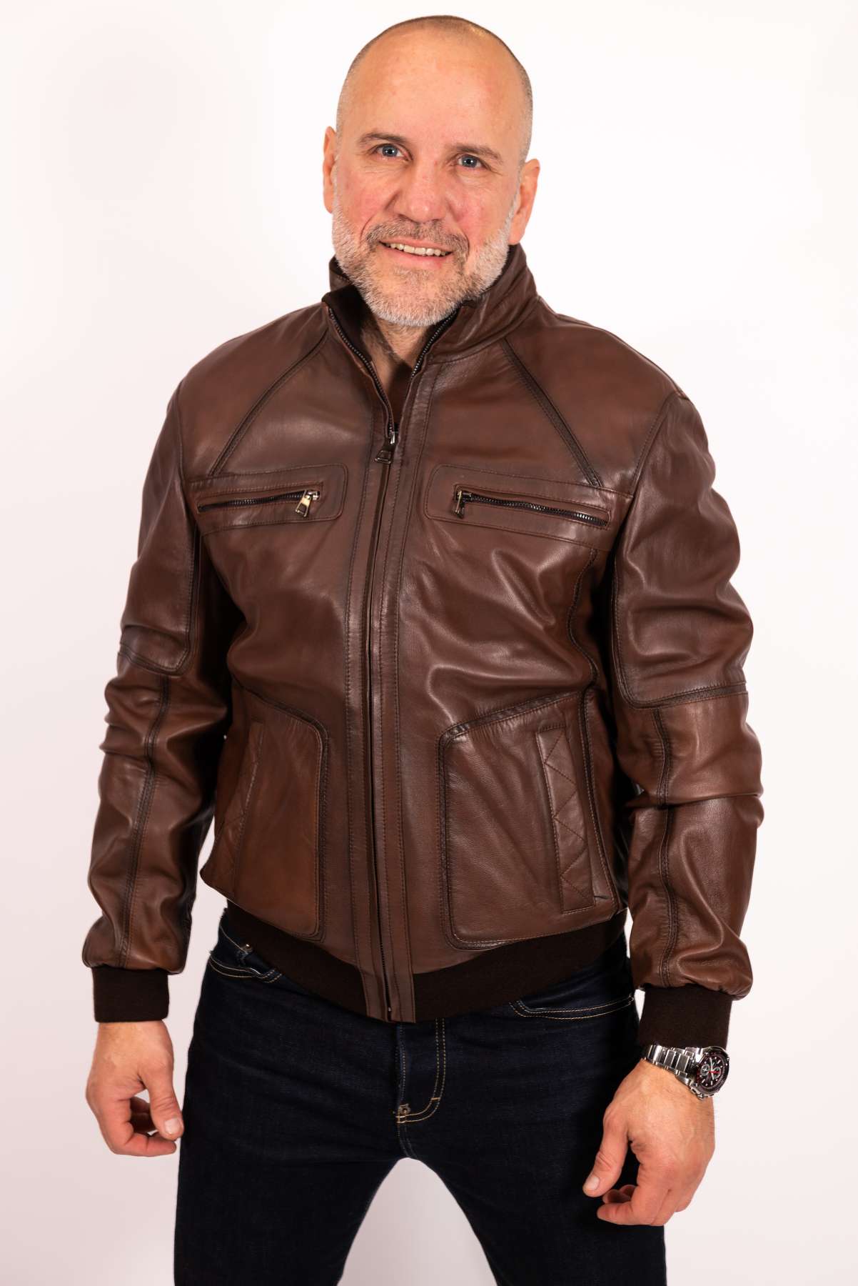 Streetwave Leather Bomber Jacket For Men Durable Leather Classic Urban Style Everyday Wear