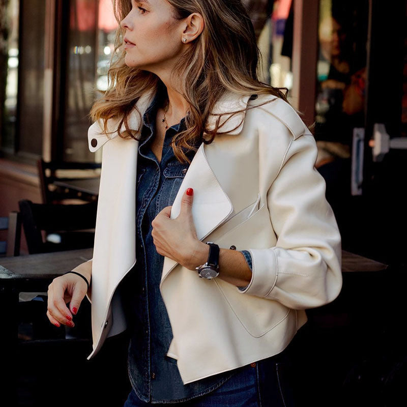 Street-wave Short Leather Jacket for Women Elegant Trendy Essential with Timeless Chic