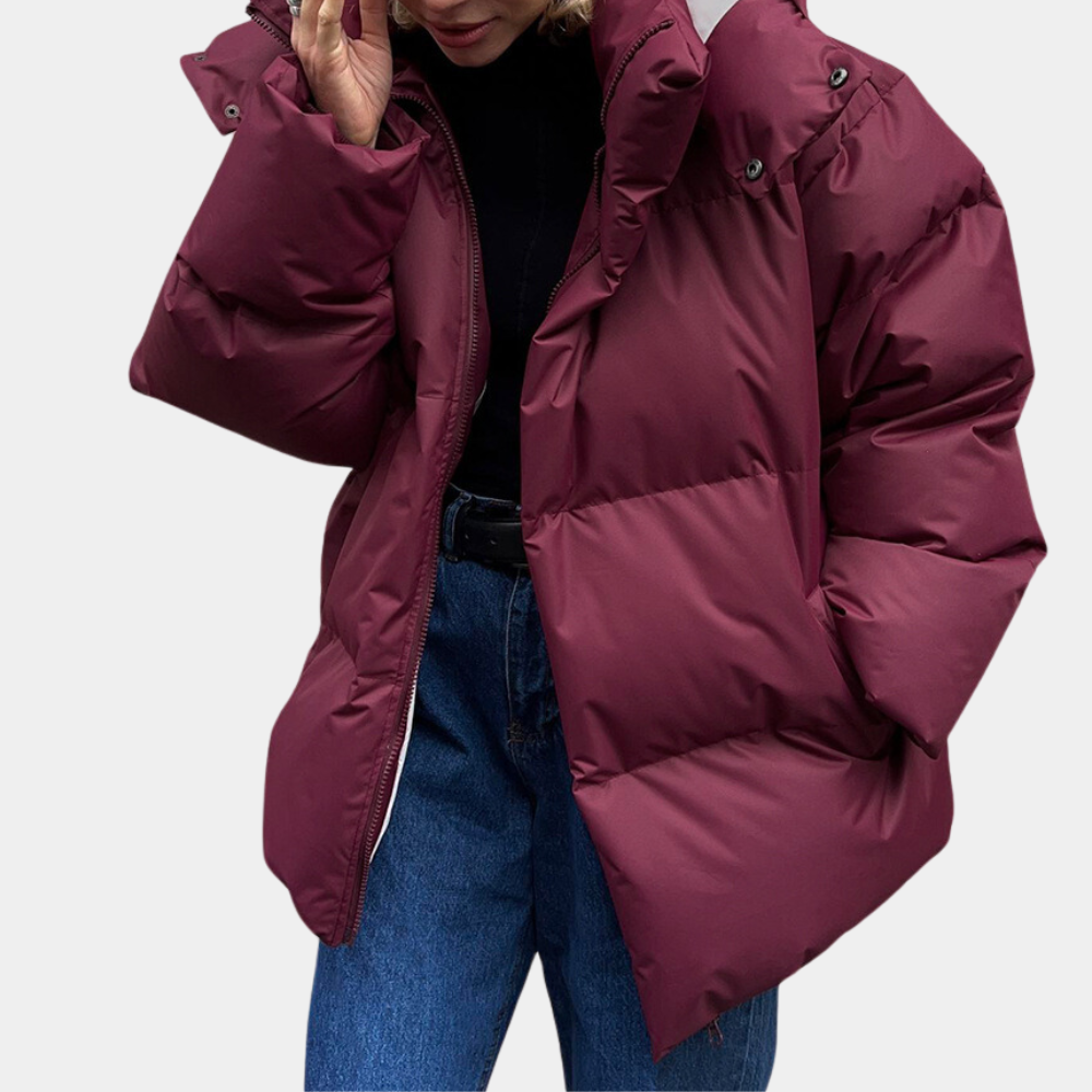 Street-Wave Womens Puffer Coat Lightweight Fill Slim Fit Cozy Warm Maroon Winter Essential