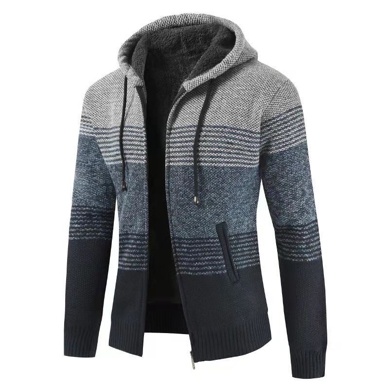 Street-Wave Men's Striped Knitted Hoodie Zip Up Jacket For Cozy Everyday Wear