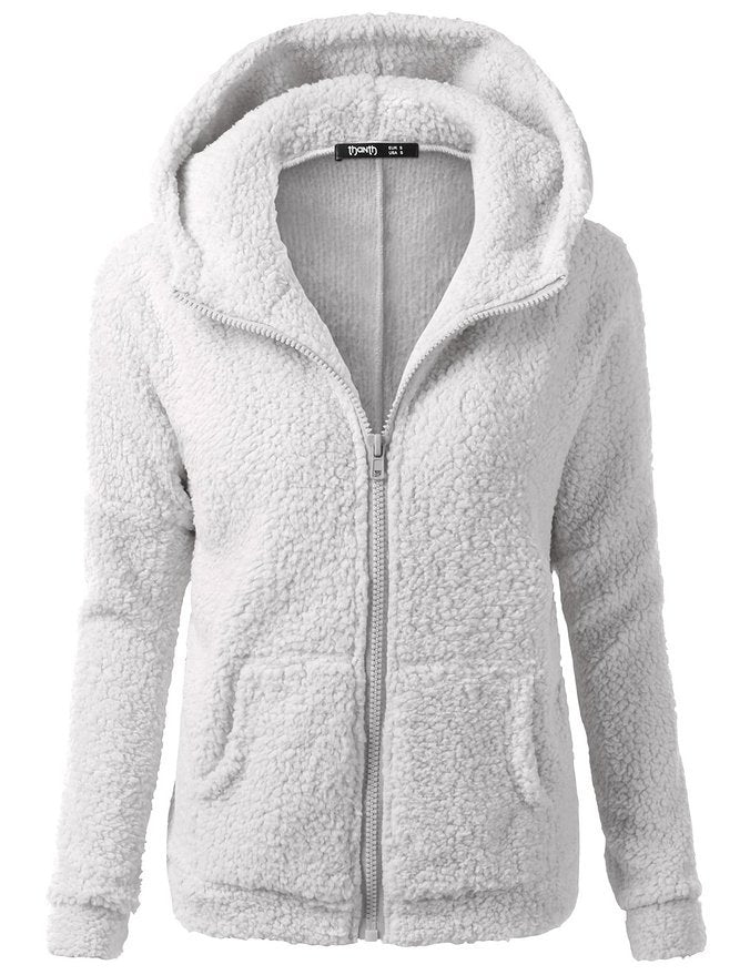 Street-wave Pink Fleece Zip Hoodie Jacket For Women - Soft Warmth, Cozy And Versatile