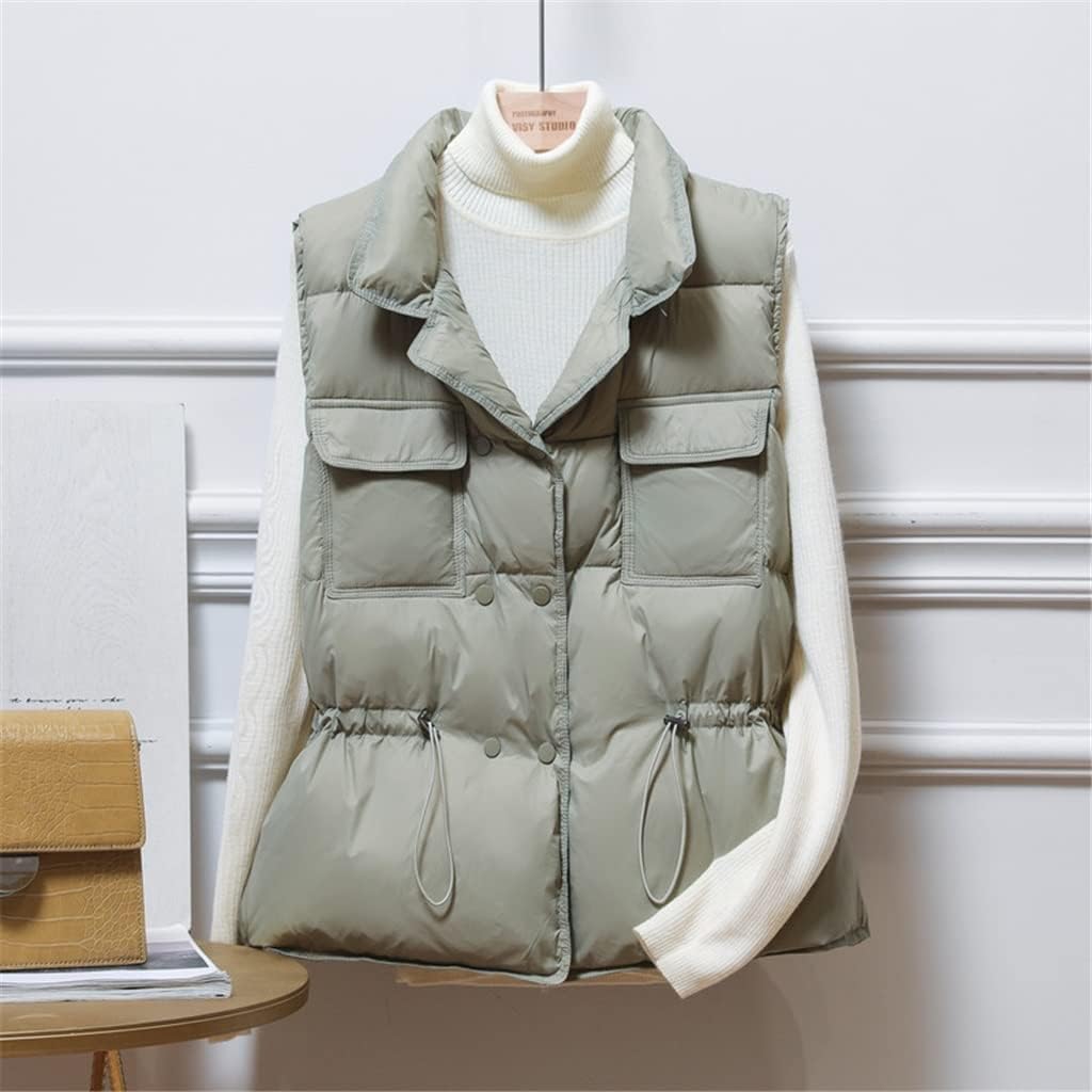 Street Wave Ultra Lightweight Puffer Vest For Women With Front Pockets And Drawstring Waist For Warmth