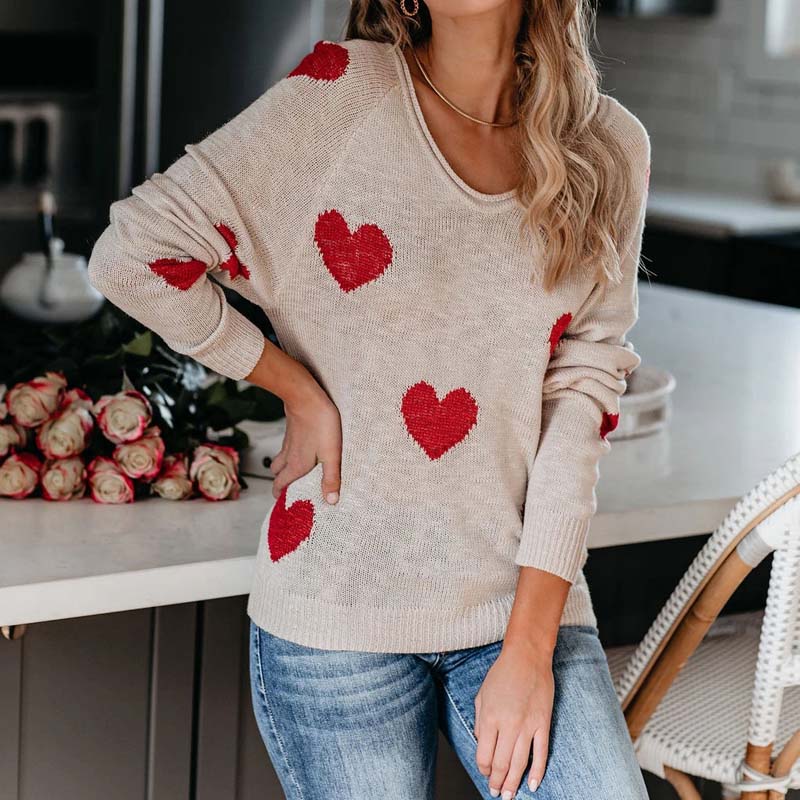 Streetwave Heart Pattern Knit Sweater For Women Cozy Romantic Casual Cardigan Everyday Wardrobe Essential