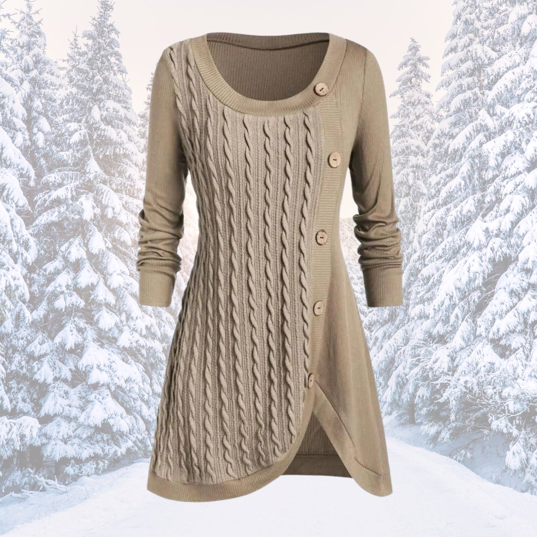 Street-Wave Cozy Knit Dress With Tulip Silhouette Button Trim Warm Winter Comfort For Women
