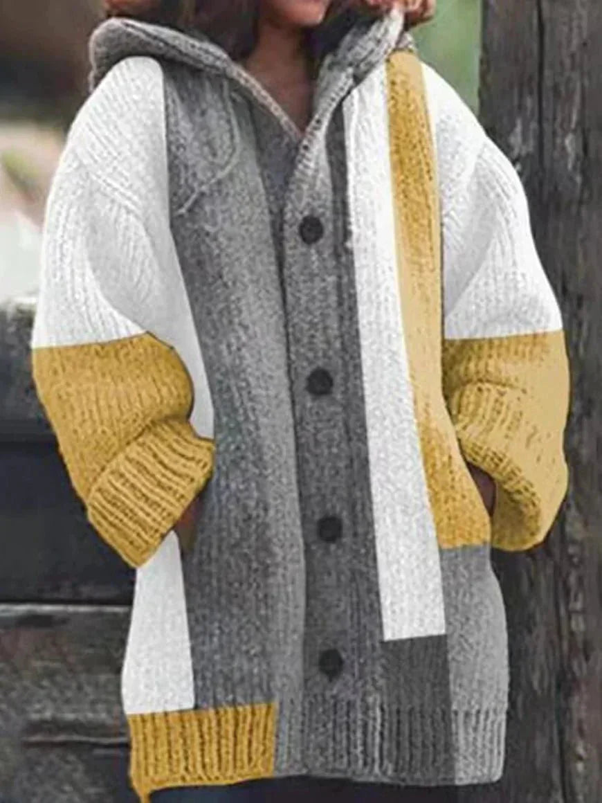 Street-wave Winter Cardigan For Women Cozy Colorblock Knit With Relaxed Fit For Everyday Style