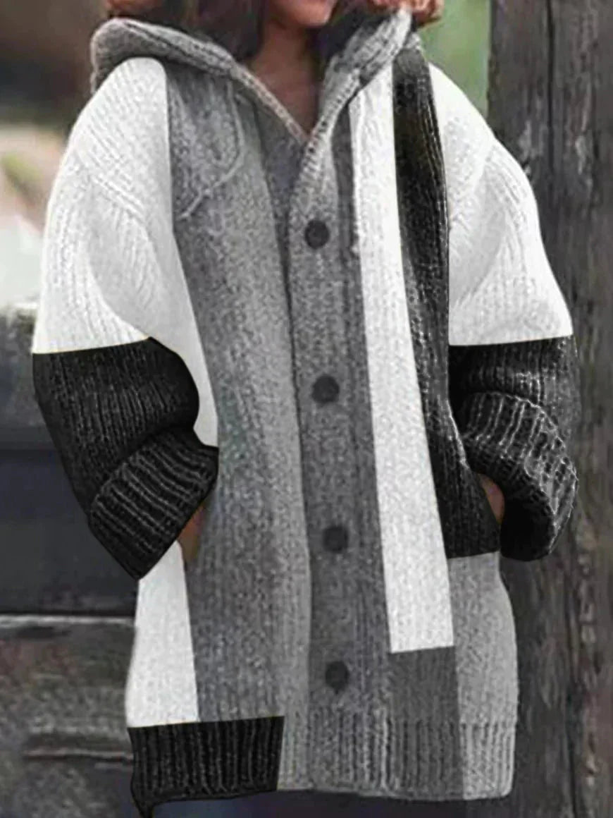 Street-wave Winter Cardigan For Women Cozy Colorblock Knit With Relaxed Fit For Everyday Style