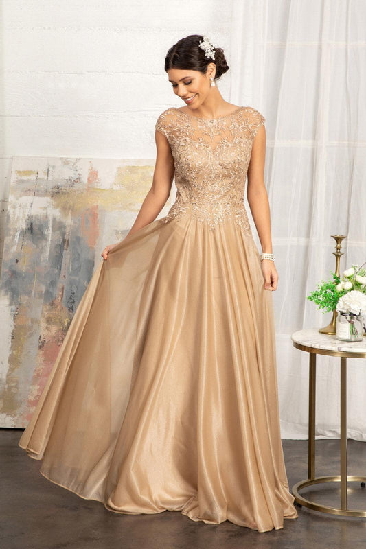 Gold 2XL Long Cap Sleeve Mother of the Bride Dress Sale - Street-Wave