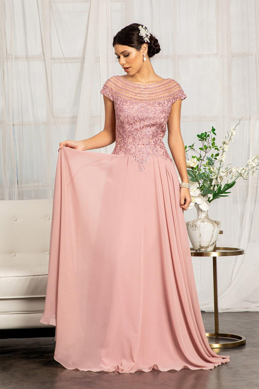 Dusty Rose L Long Formal Chiffon Mother of the Bride Dress Sale - Street-Wave