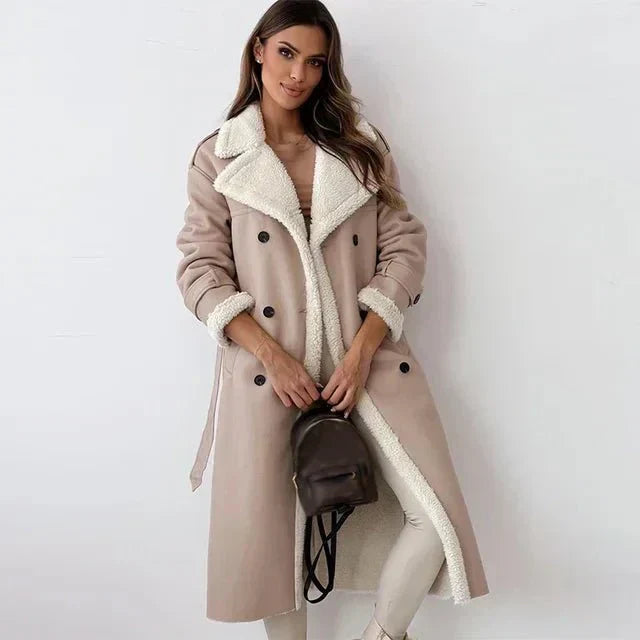 Street-Wave Women Shearling Leather Coat Relaxed-Fit Warmth