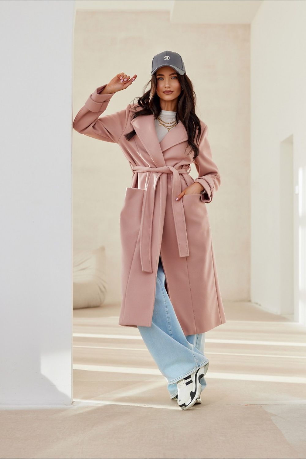 Street-Wave Belted Long Sleeve Dress For Women Warm Fall Winter Coat Style With Pockets