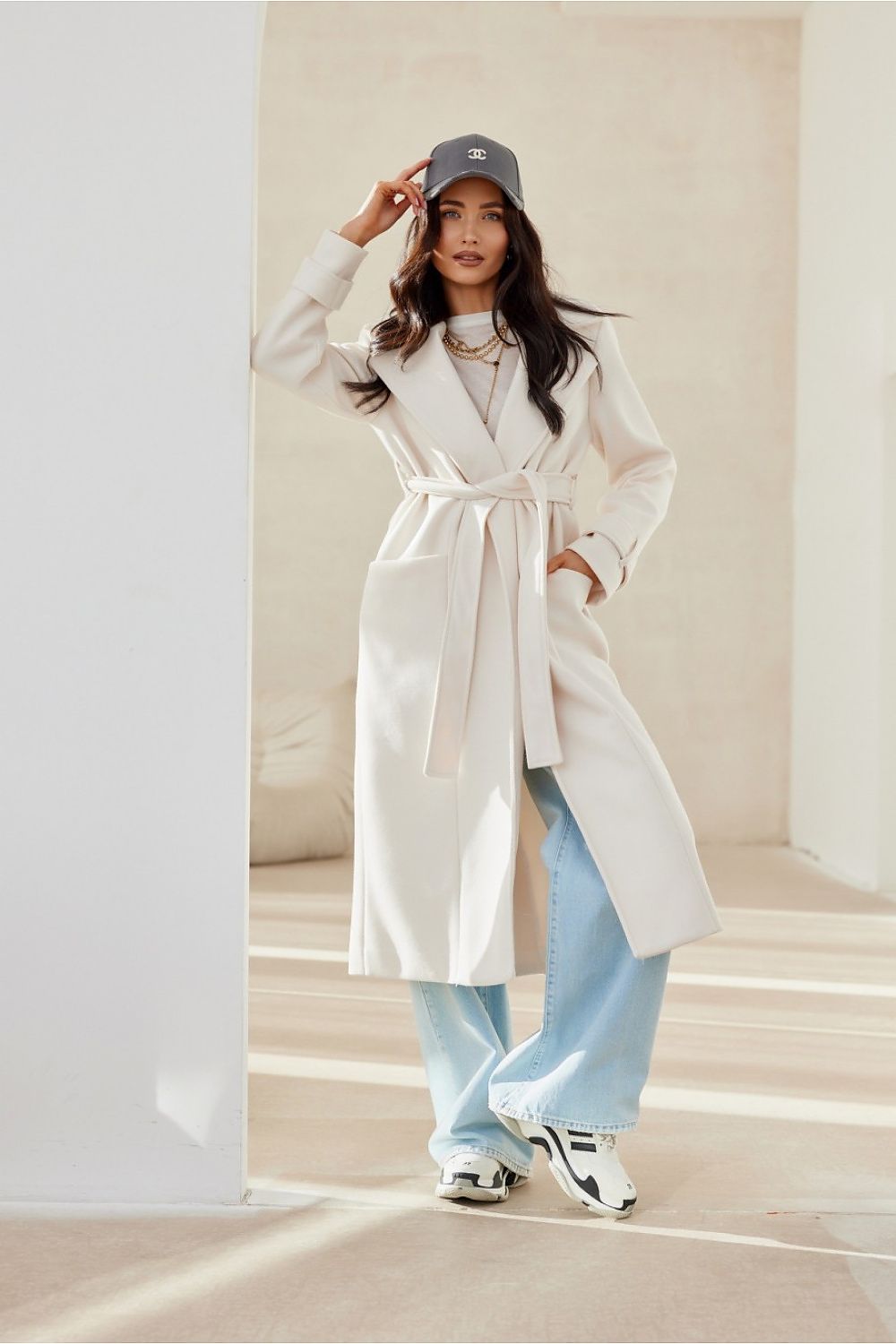 Street-Wave Belted Long Sleeve Dress For Women Warm Fall Winter Coat Style With Pockets