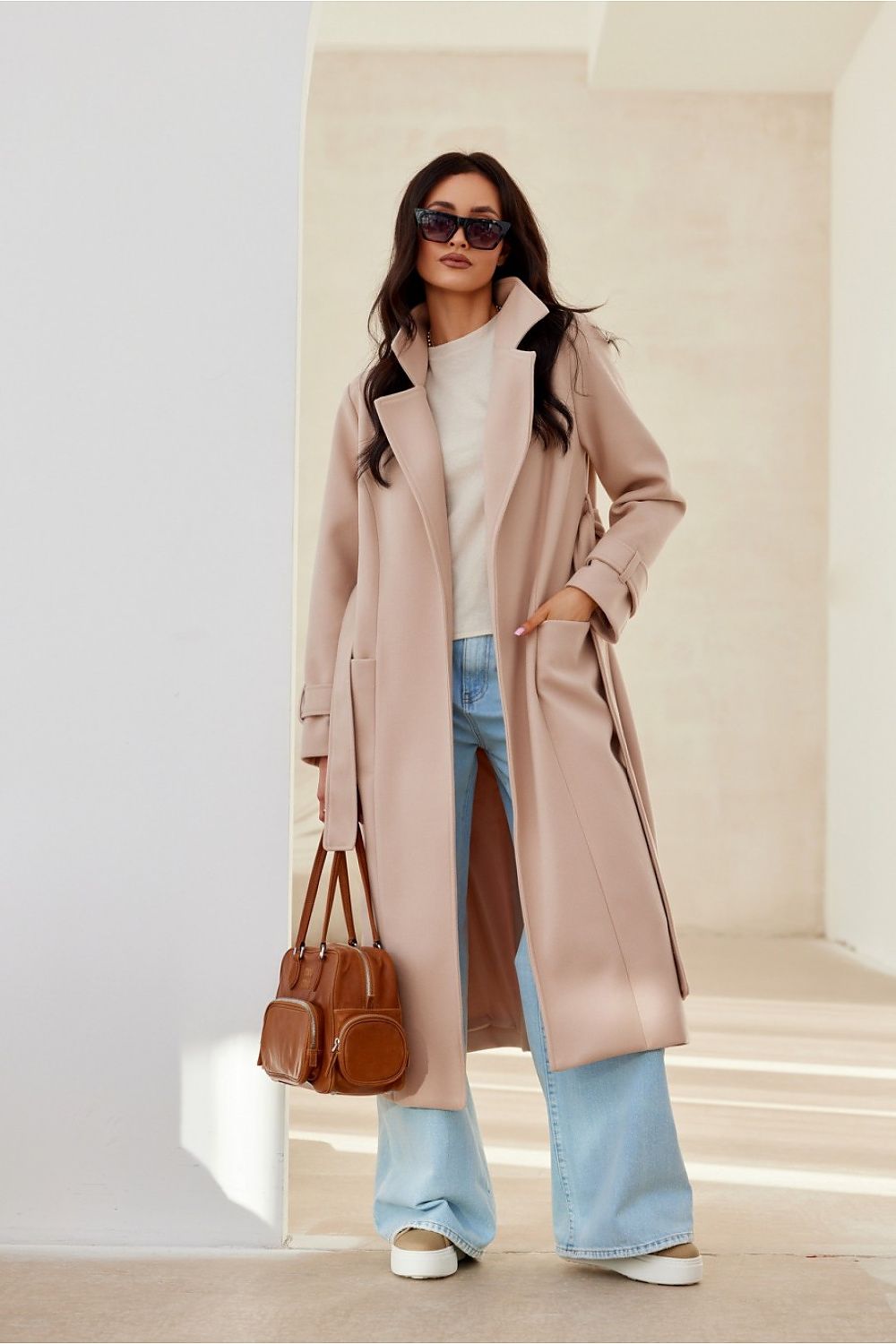 Street-Wave Belted Long Sleeve Dress For Women Warm Fall Winter Coat Style With Pockets