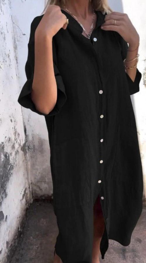Street Wave Linen Midi Shirt Dress For Women With Pockets Breathable Everyday Chic