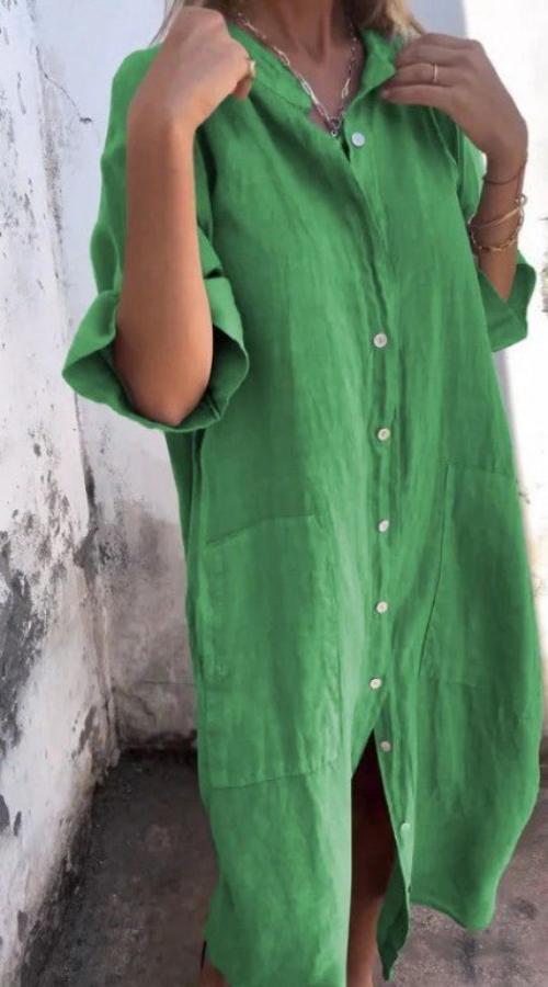 Street Wave Linen Midi Shirt Dress For Women With Pockets Breathable Everyday Chic